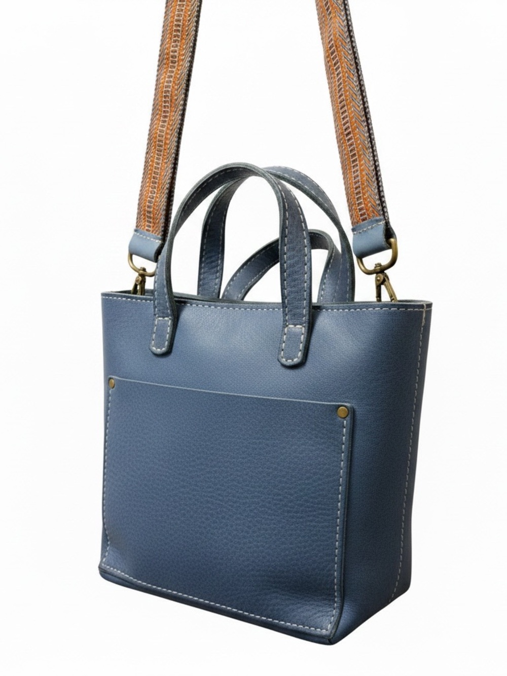 Portland small Leather Blue Leather Crossbody Bag with Tassel - Picture 14 of 14